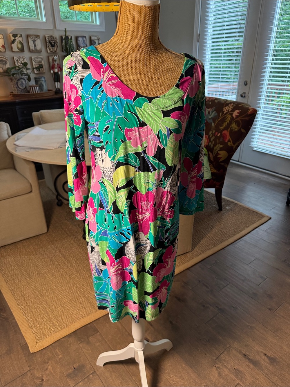Tori Richard Tropical Floral Swim dress in Pink, Green & Blue size large